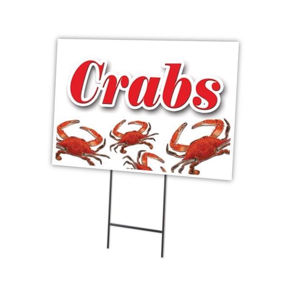Crabs Yard Sign & Stake outdoor plastic coroplast window, C-1824-DS-Crabs